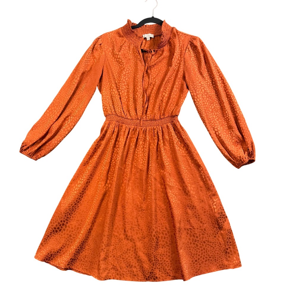 Chenault Burnt Orange Animal Print‎ Dress Jacquard Whimsigoth Romantic Resort S